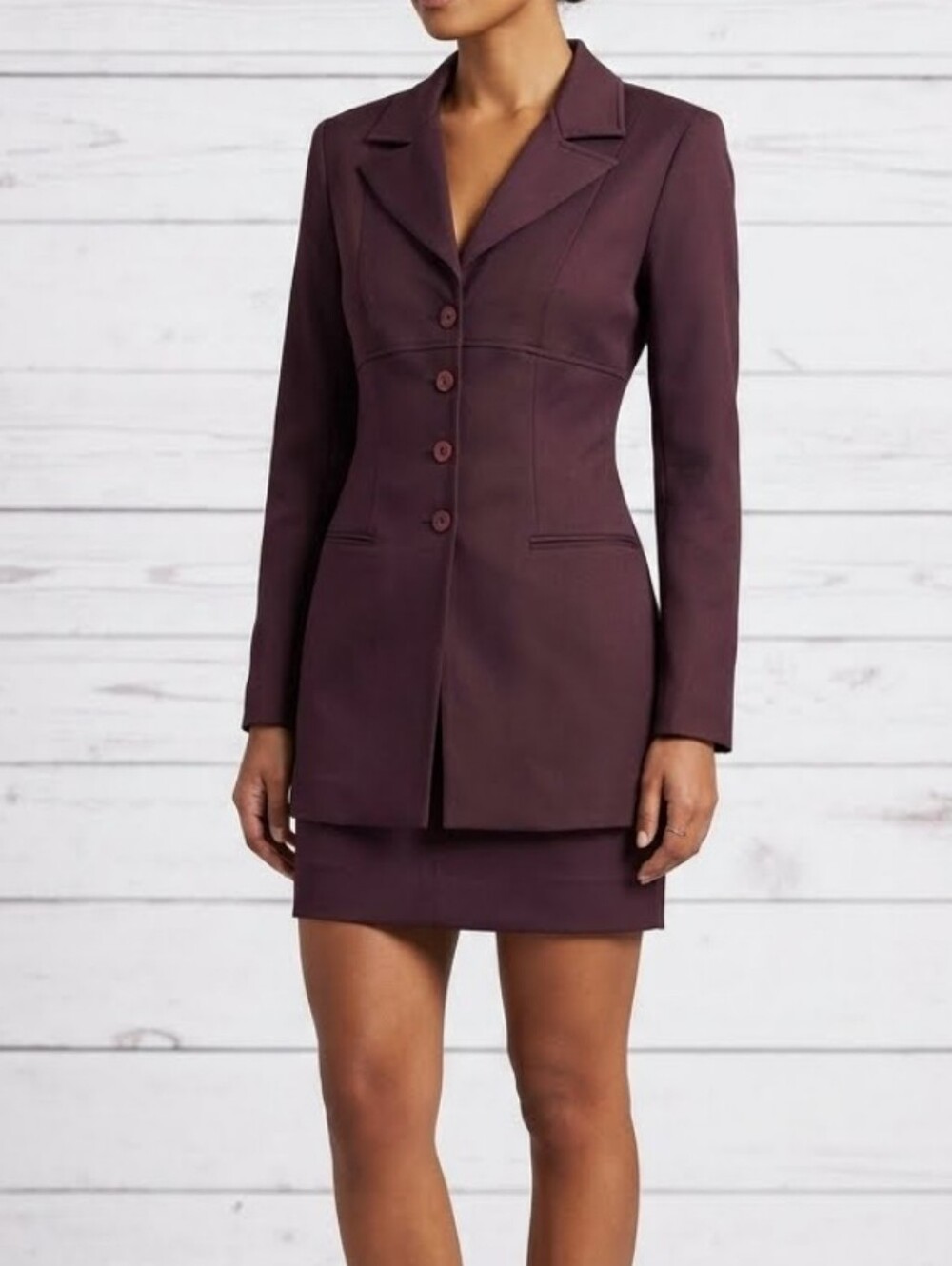 Wrapper 2 Piece Button Career Blazer & Skirt Set